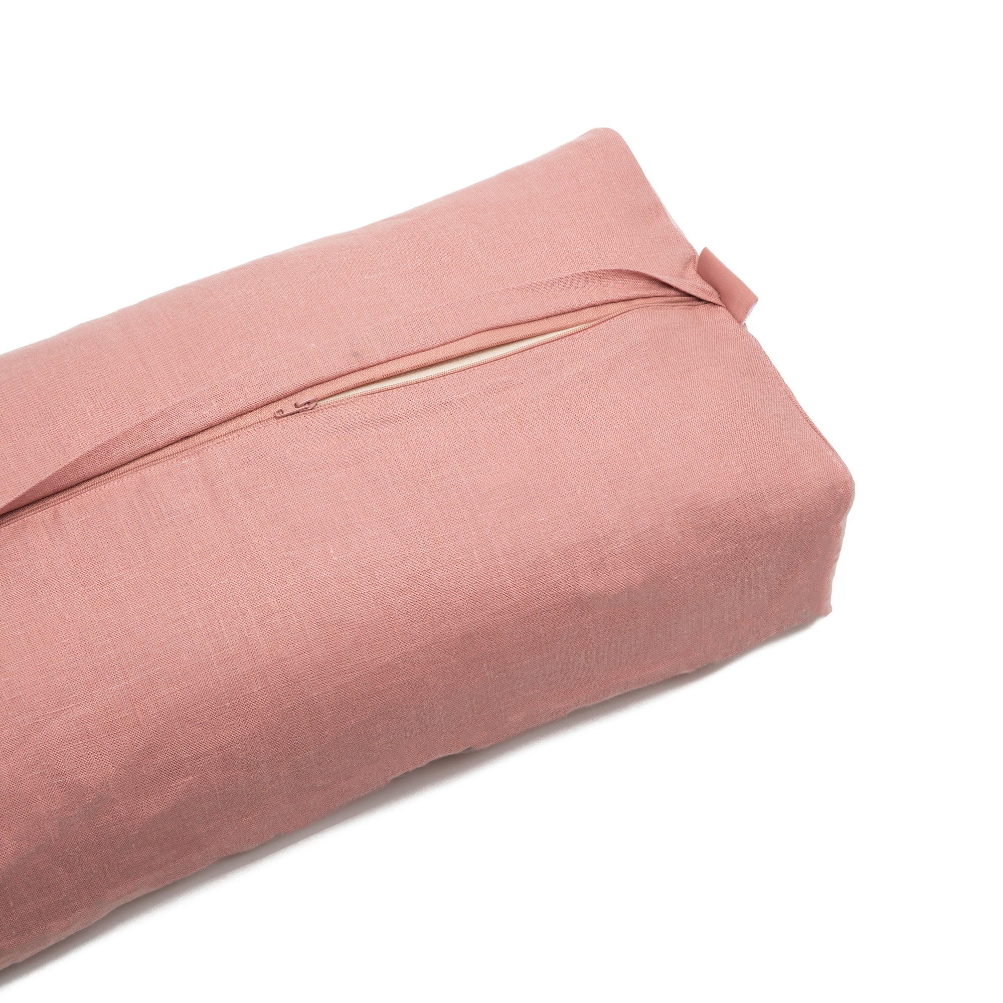 b, halfmoon Rectangular Bolster Rose Clay zipper closeup